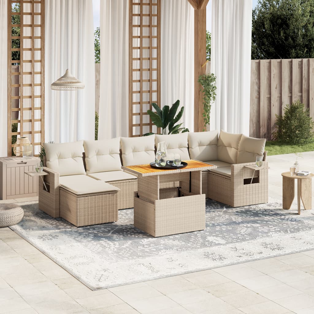 Set Divano da Giardino 8 pz con Cuscini Beige in Polyrattan 3271863