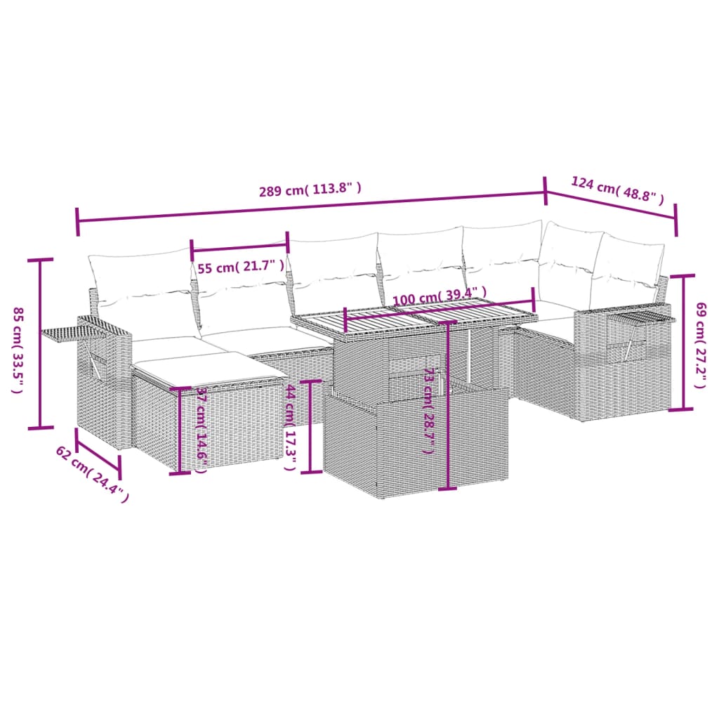 Set Divano da Giardino 8 pz con Cuscini Grigio in Polyrattan 3271865