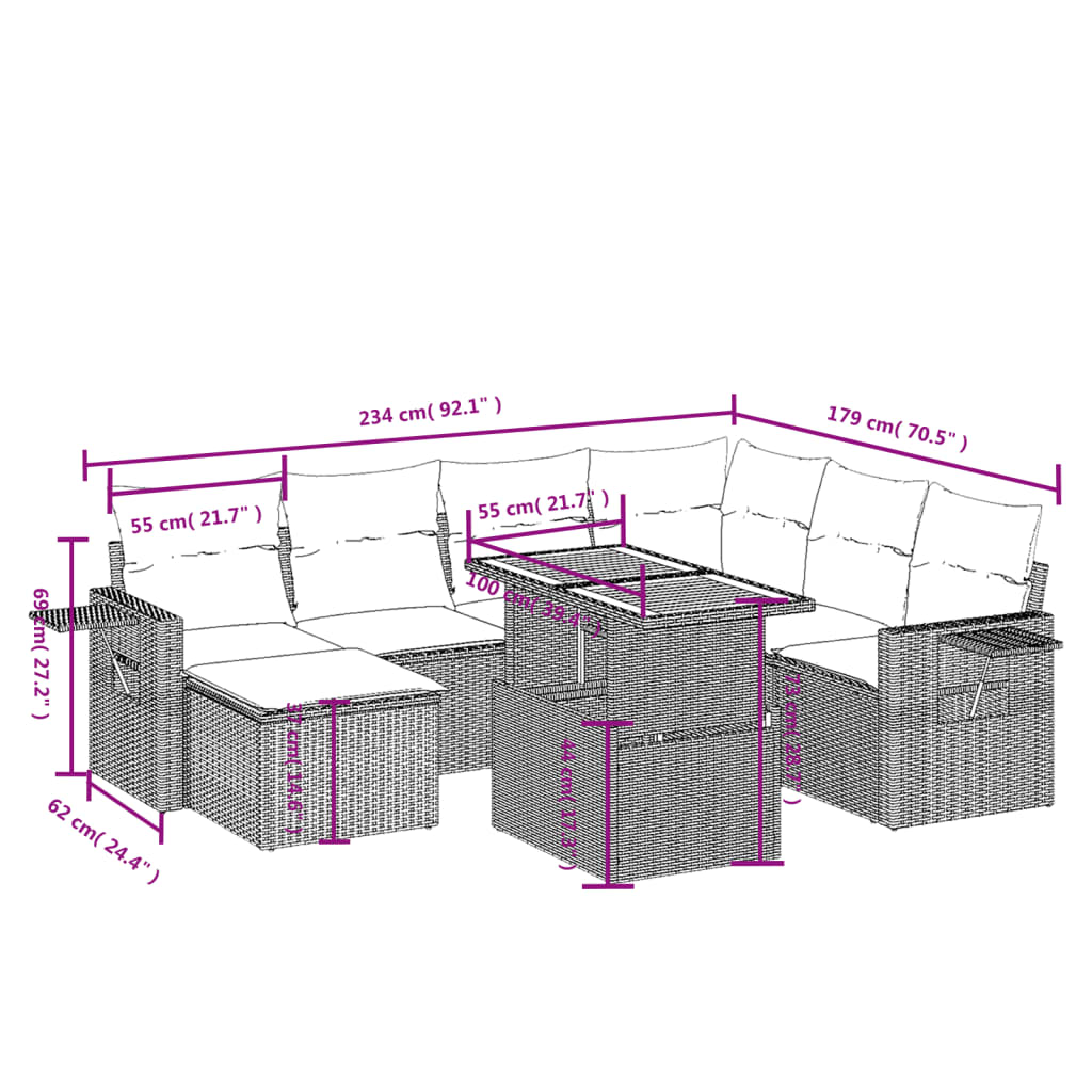 Set Divani da Giardino con Cuscini 8 pz Nero in Polyrattan 3271868