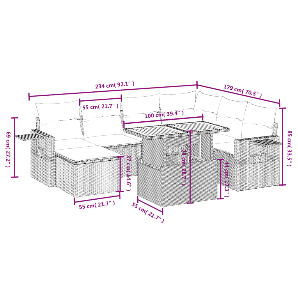 Set Divano da Giardino 8 pz con Cuscini Grigio in Polyrattan 3271872