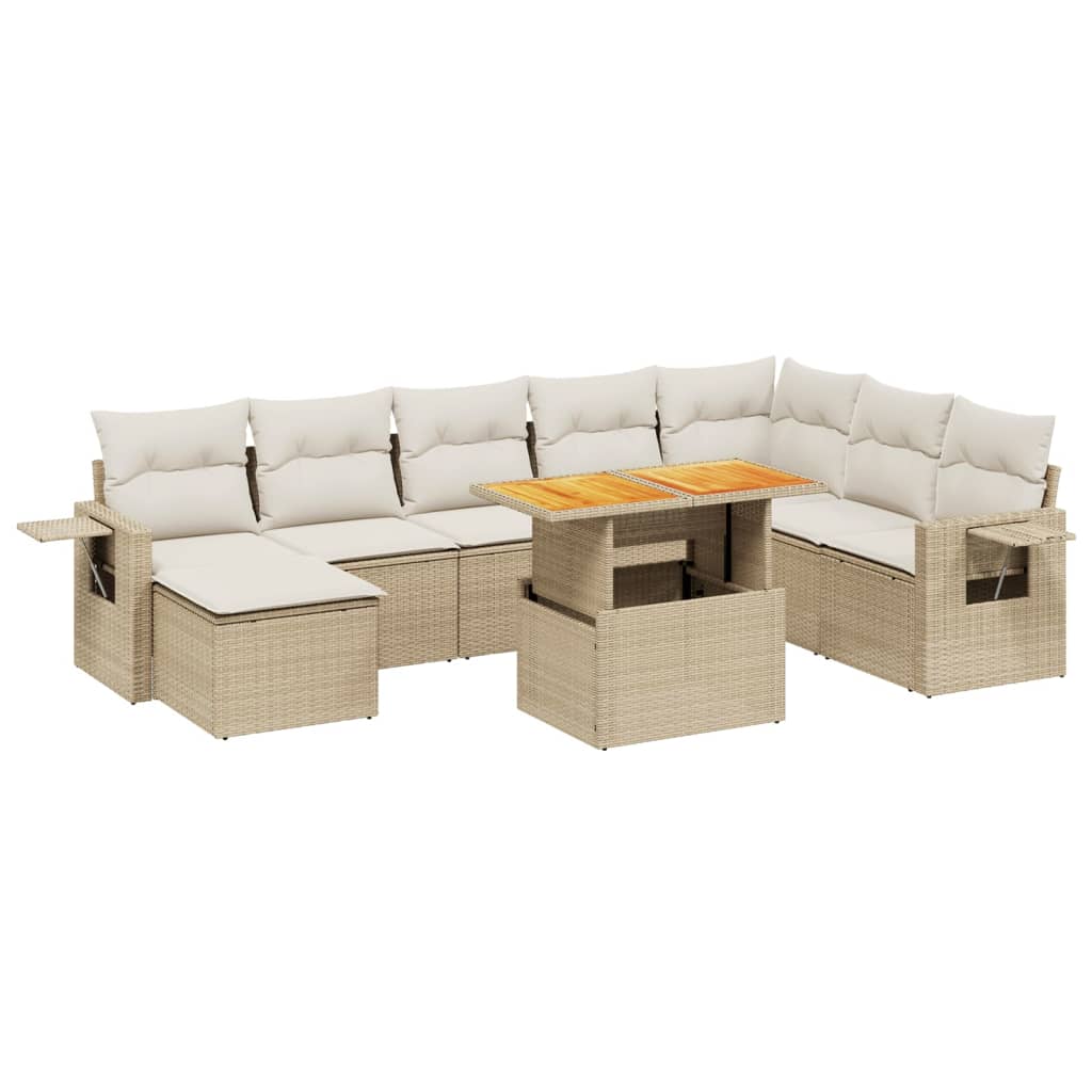 Set Divano da Giardino 9 pz con Cuscini Beige in Polyrattan 3271891