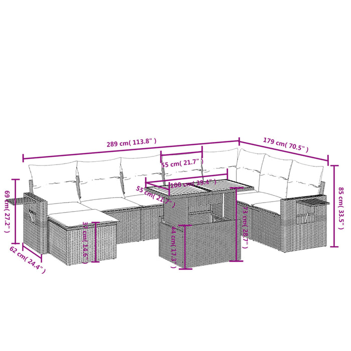 Set Divano da Giardino 9 pz con Cuscini Beige in Polyrattan 3271891