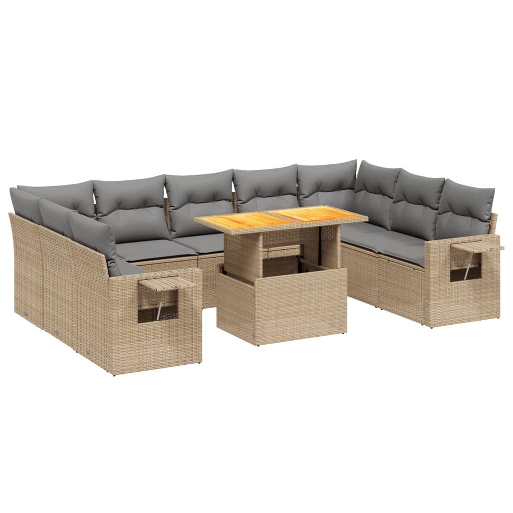 Set Divano da Giardino 10 pz con Cuscini Beige in Polyrattan 3271899