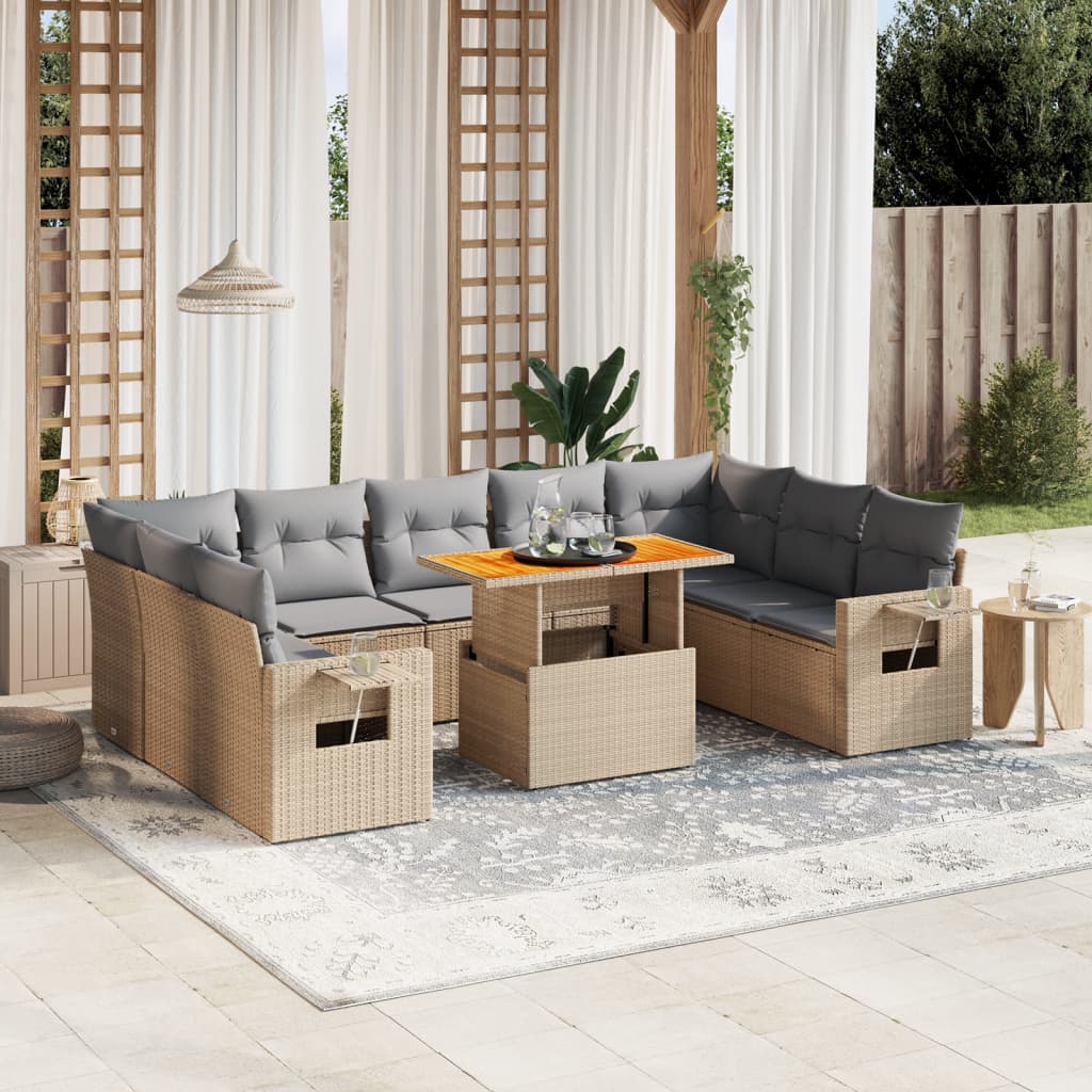 Set Divano da Giardino 10 pz con Cuscini Beige in Polyrattan 3271899