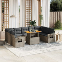 Set Divano da Giardino 10 pz con Cuscini Grigio in Polyrattan 3271900