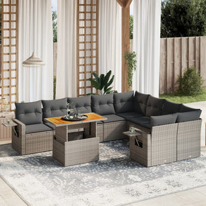 Set Divano da Giardino 10 pz con Cuscini Grigio in Polyrattan 3271914