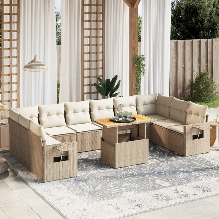 Set Divani da Giardino 11 pz con Cuscini Beige in Polyrattan 3271926