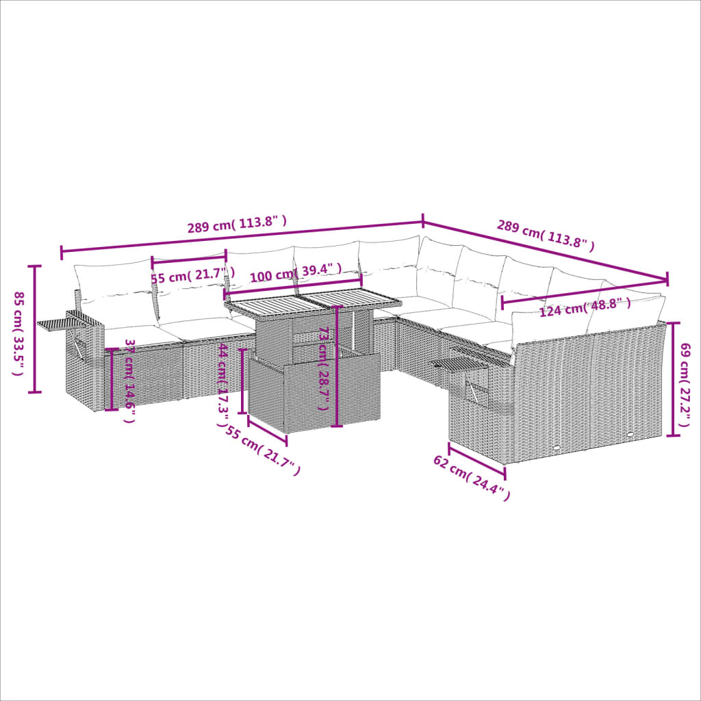 Set Divani da Giardino 11 pz con Cuscini in Polyrattan Nerocod mxl 88896