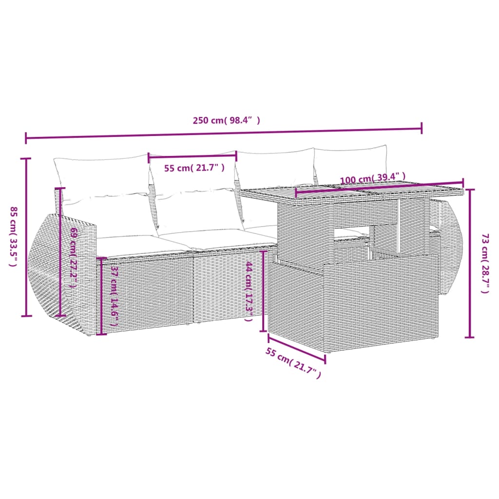 Set Divani da Giardino 5 pz con Cuscini in Polyrattan Nero 3272070