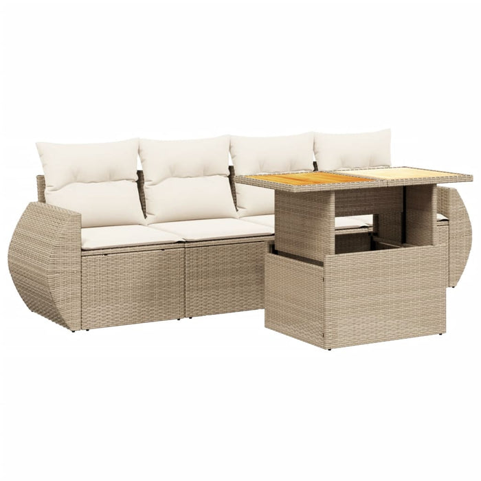 Set Divano da Giardino 5 pz con Cuscini Beige in Polyrattan 3272073