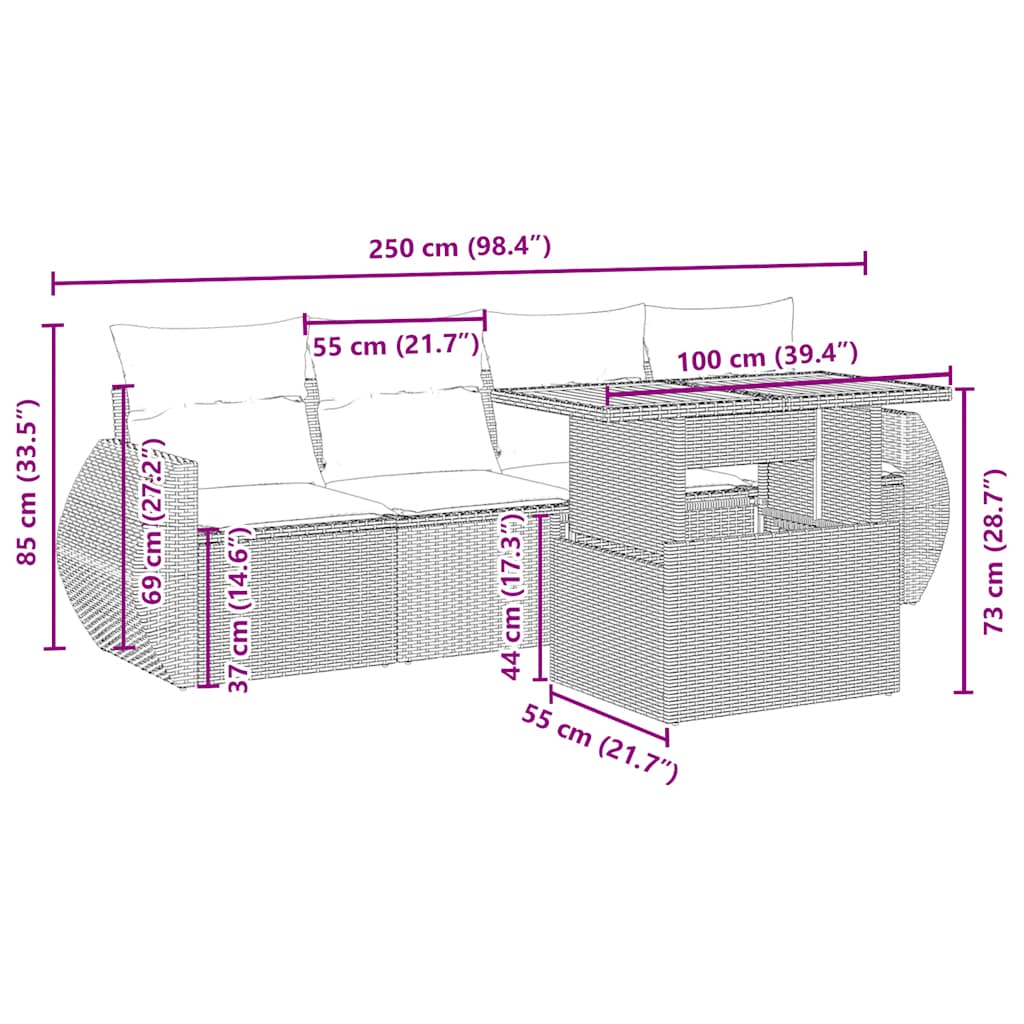 Set Divano da Giardino 5 pz con Cuscini Beige in Polyrattan 3272073