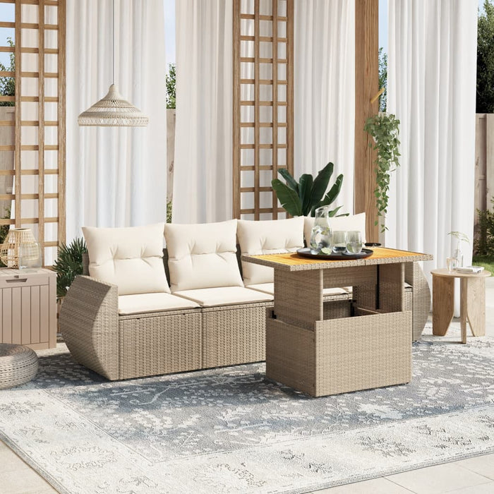 Set Divano da Giardino 5 pz con Cuscini Beige in Polyrattan 3272073