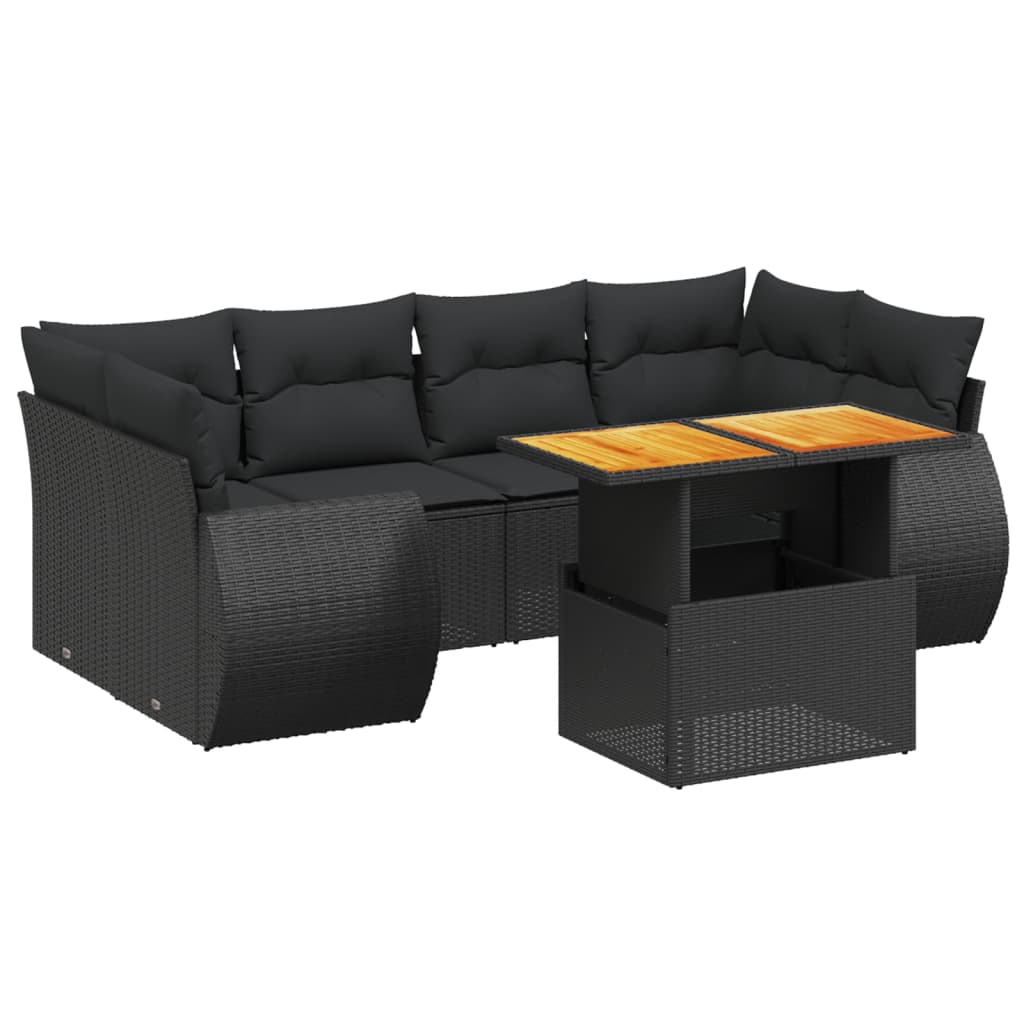 Set Divani da Giardino con Cuscini 7pz Nero Polyrattan 3272091