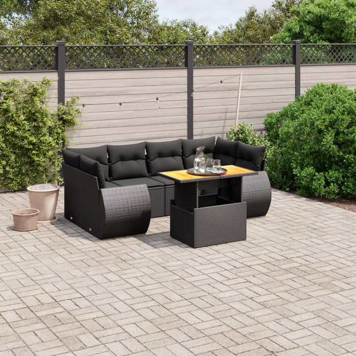 Set Divani da Giardino con Cuscini 7pz Nero Polyrattan 3272091