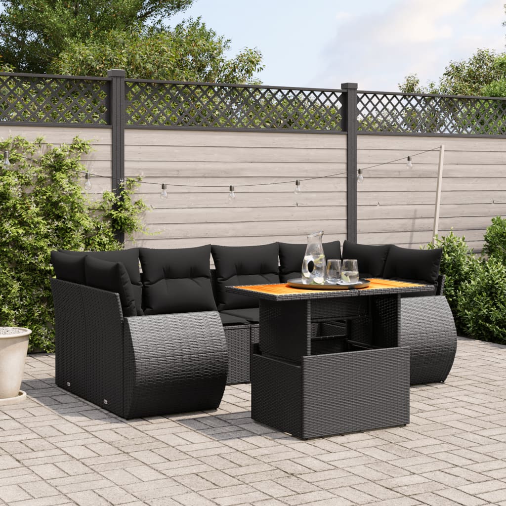 Set Divani da Giardino con Cuscini 7pz Nero Polyrattan 3272091