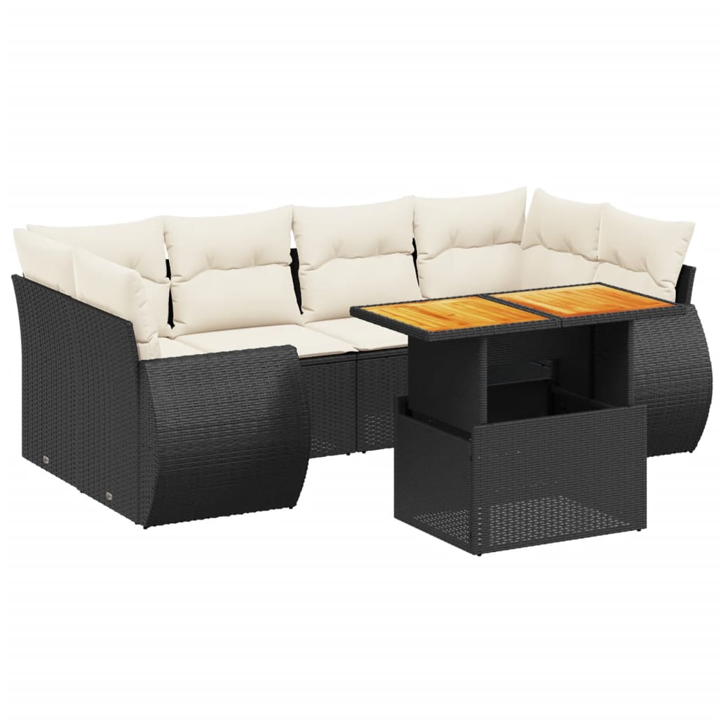 Set Divani da Giardino con Cuscini 7pz Nero Polyrattan 3272092