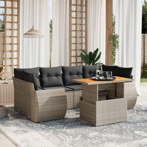 Set Divani da Giardino 7 pz con Cuscini Grigio in Polyrattan 3272096