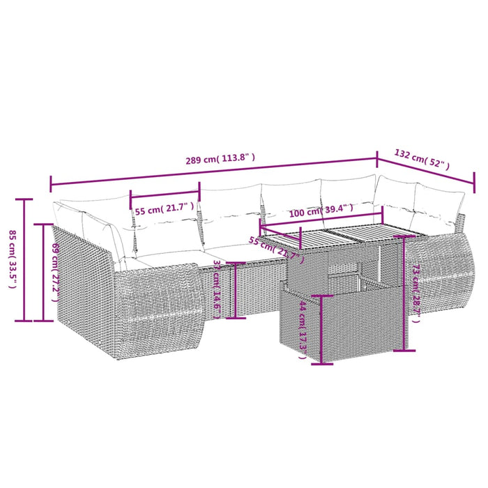 Set Divani da Giardino con Cuscini 8 pz Nero in Polyrattan 3272105