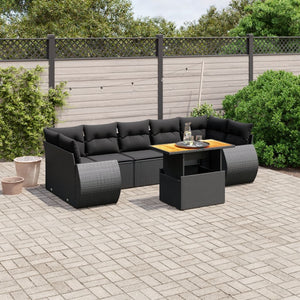 Set Divani da Giardino con Cuscini 8 pz Nero in Polyrattan 3272105