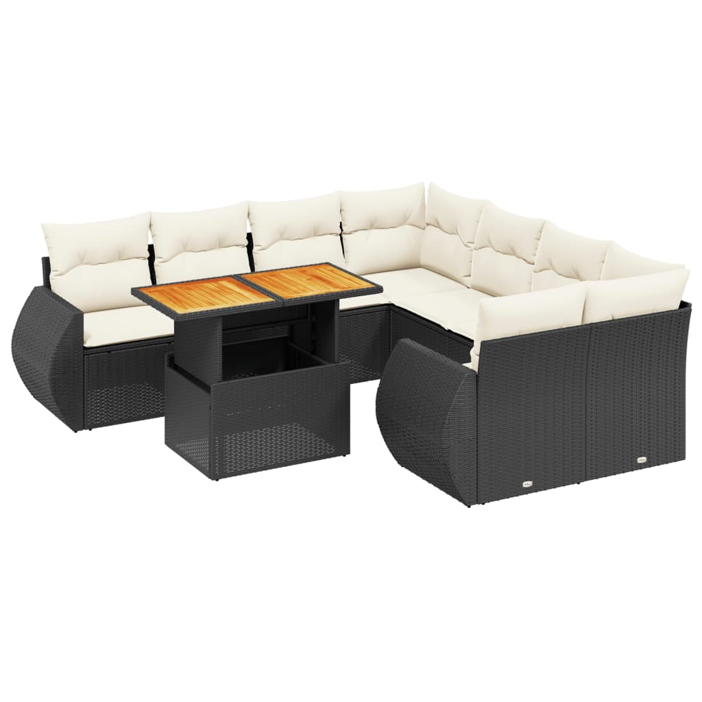 Set Divani da Giardino 9 pz con Cuscini Nero in Polyrattan 3272120