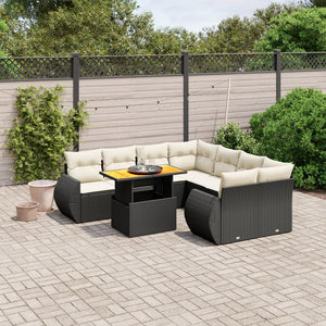 Set Divani da Giardino 9 pz con Cuscini Nero in Polyrattan 3272120