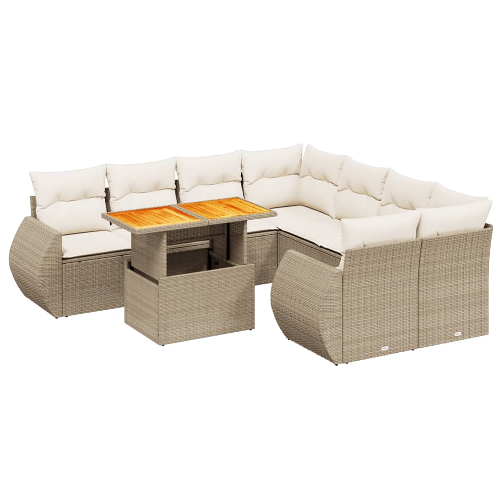 Set Divano da Giardino 9 pz con Cuscini Beige in Polyrattan 3272122