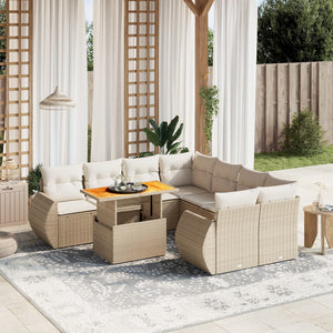 Set Divano da Giardino 9 pz con Cuscini Beige in Polyrattan 3272122