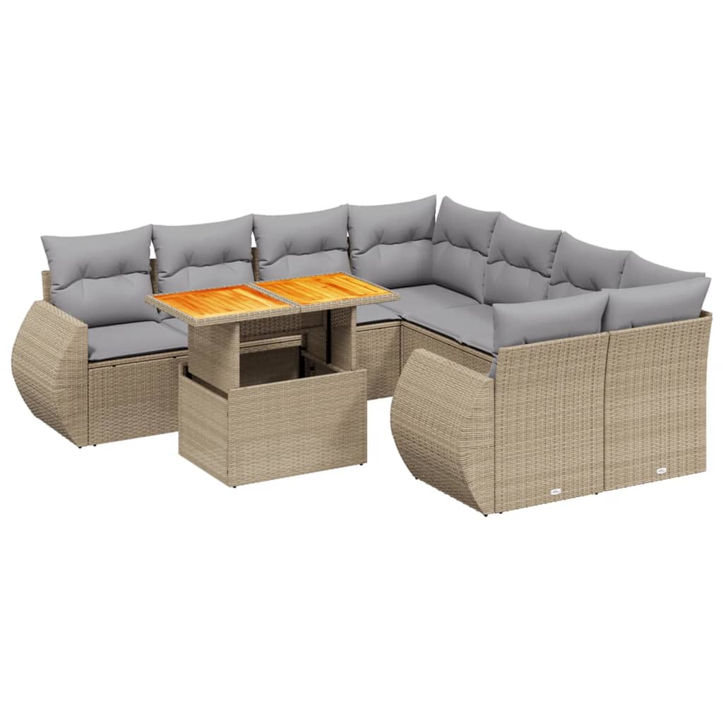 Set Divano da Giardino 9 pz con Cuscini Beige in Polyrattan 3272123