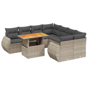 Set Divano da Giardino 9 pz con Cuscini Grigio in Polyrattan 3272124