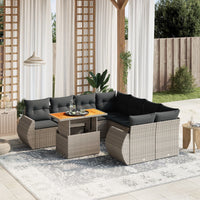 Set Divano da Giardino 9 pz con Cuscini Grigio in Polyrattan 3272124