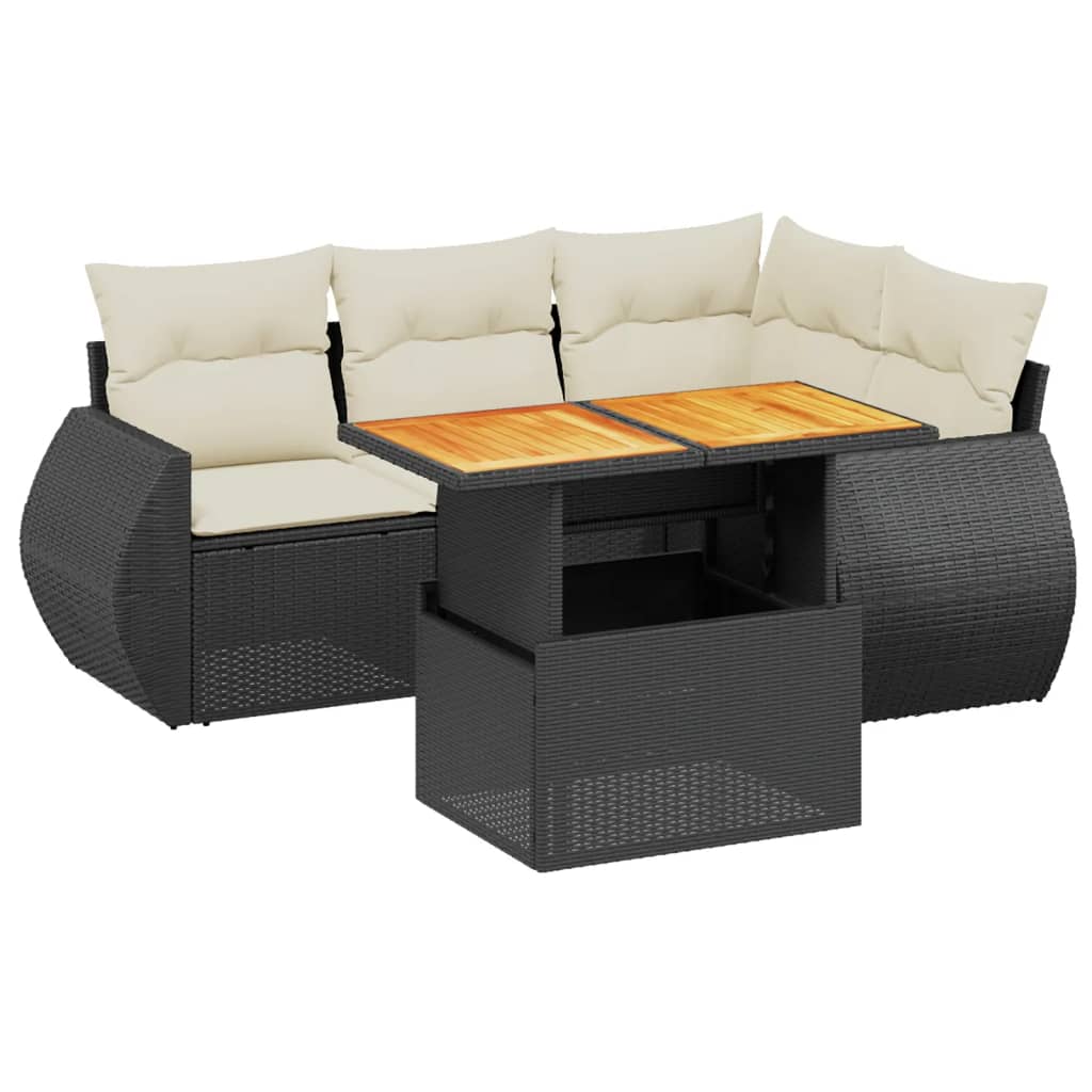 Set Divani da Giardino 5 pz con Cuscini in Polyrattan Nero 3272176