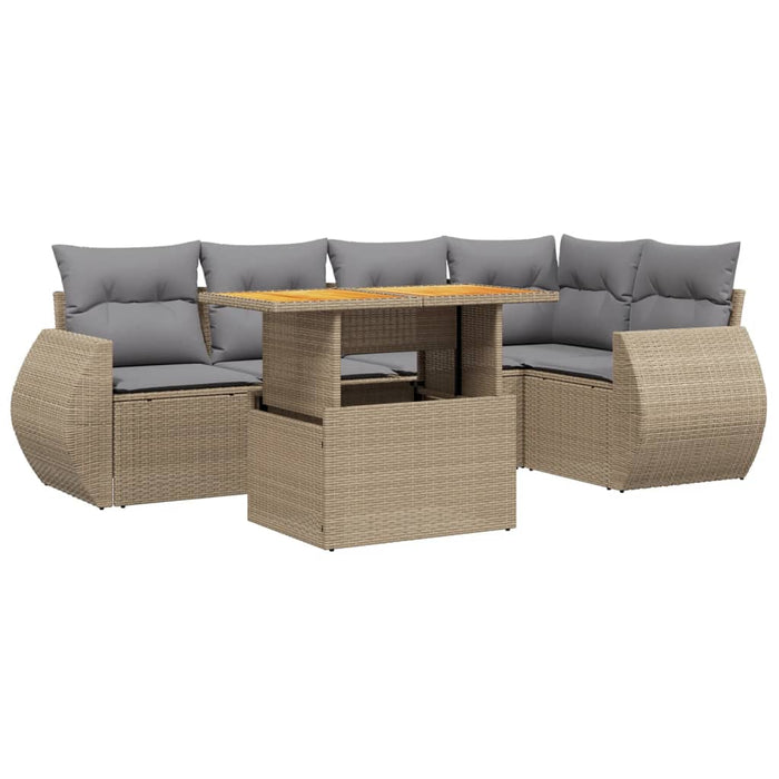 Set Divano da Giardino 6 pz con Cuscini Beige in Polyrattan 3272186