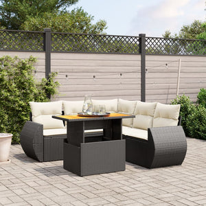 Set Divano da Giardino 6 pz con Cuscini Nero in Polyrattan 3272190