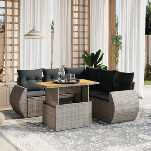 Set Divano da Giardino 6 pz con Cuscini Grigio in Polyrattan 3272194