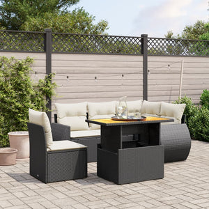 Set Divano da Giardino 6 pz con Cuscini Nero in Polyrattan 3272197