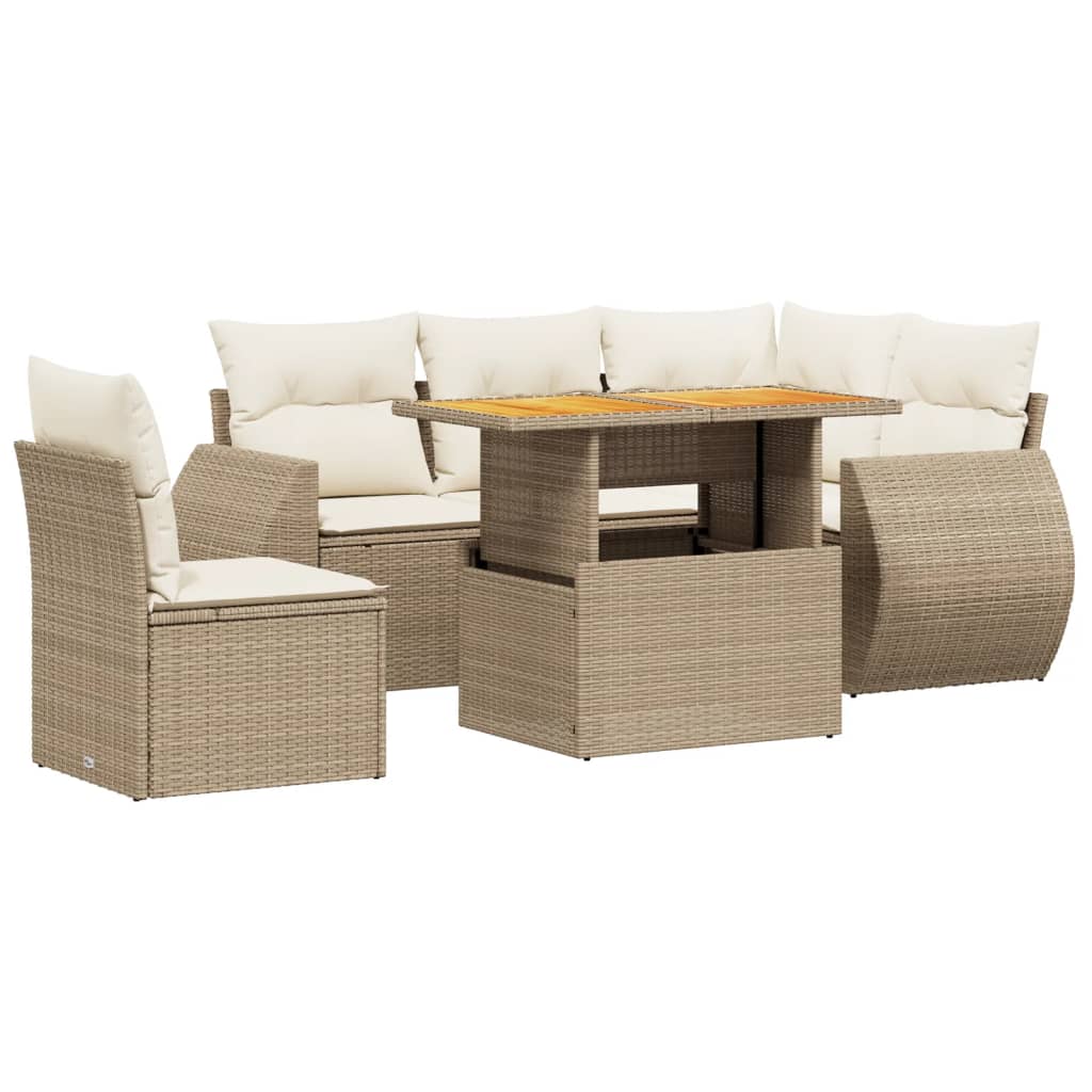 Set Divano da Giardino 6 pz con Cuscini Beige in Polyrattan 3272199