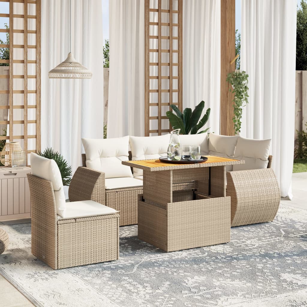 Set Divano da Giardino 6 pz con Cuscini Beige in Polyrattan 3272199