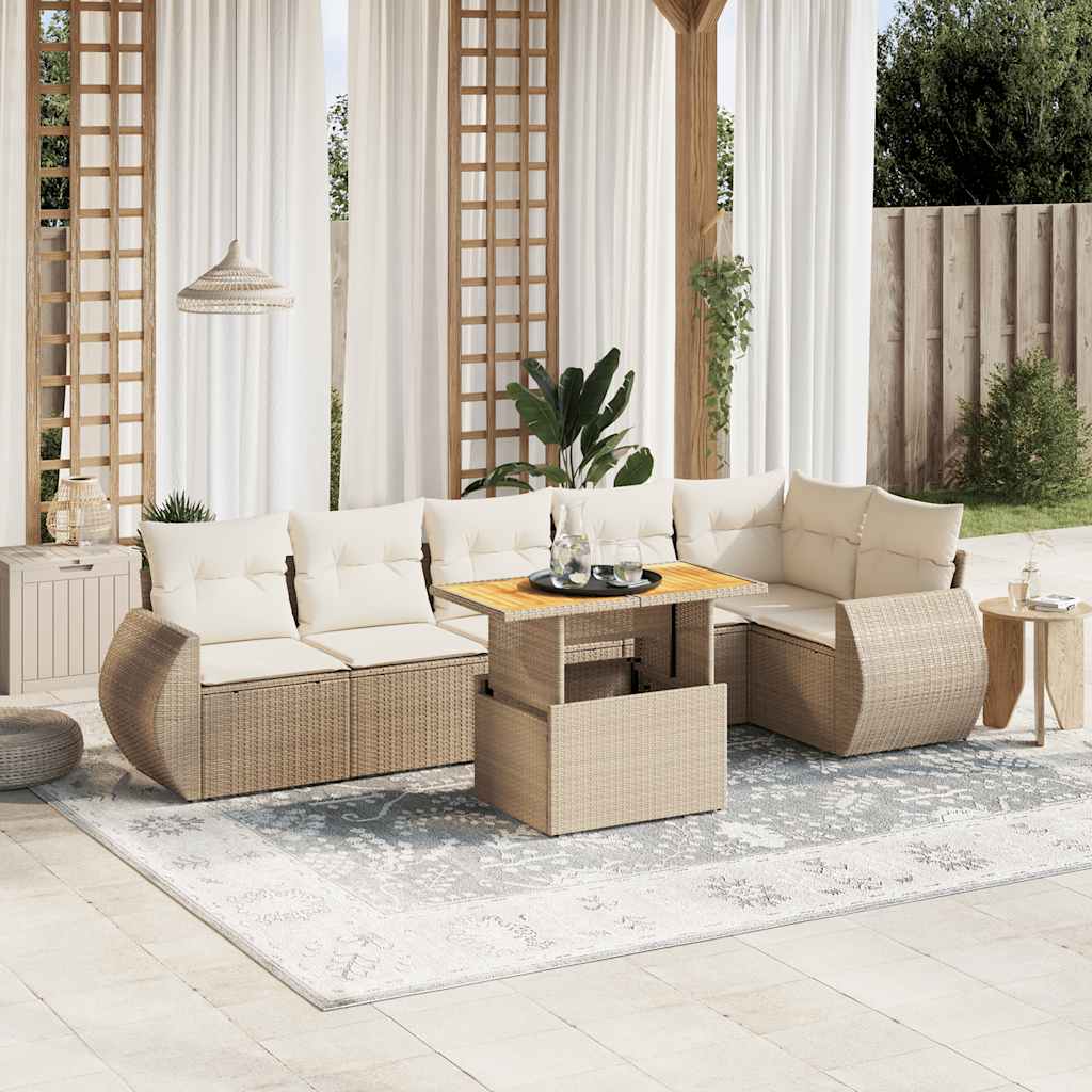 Set Divani da Giardino 7 pz con Cuscini Beige in Polyrattan 3272206