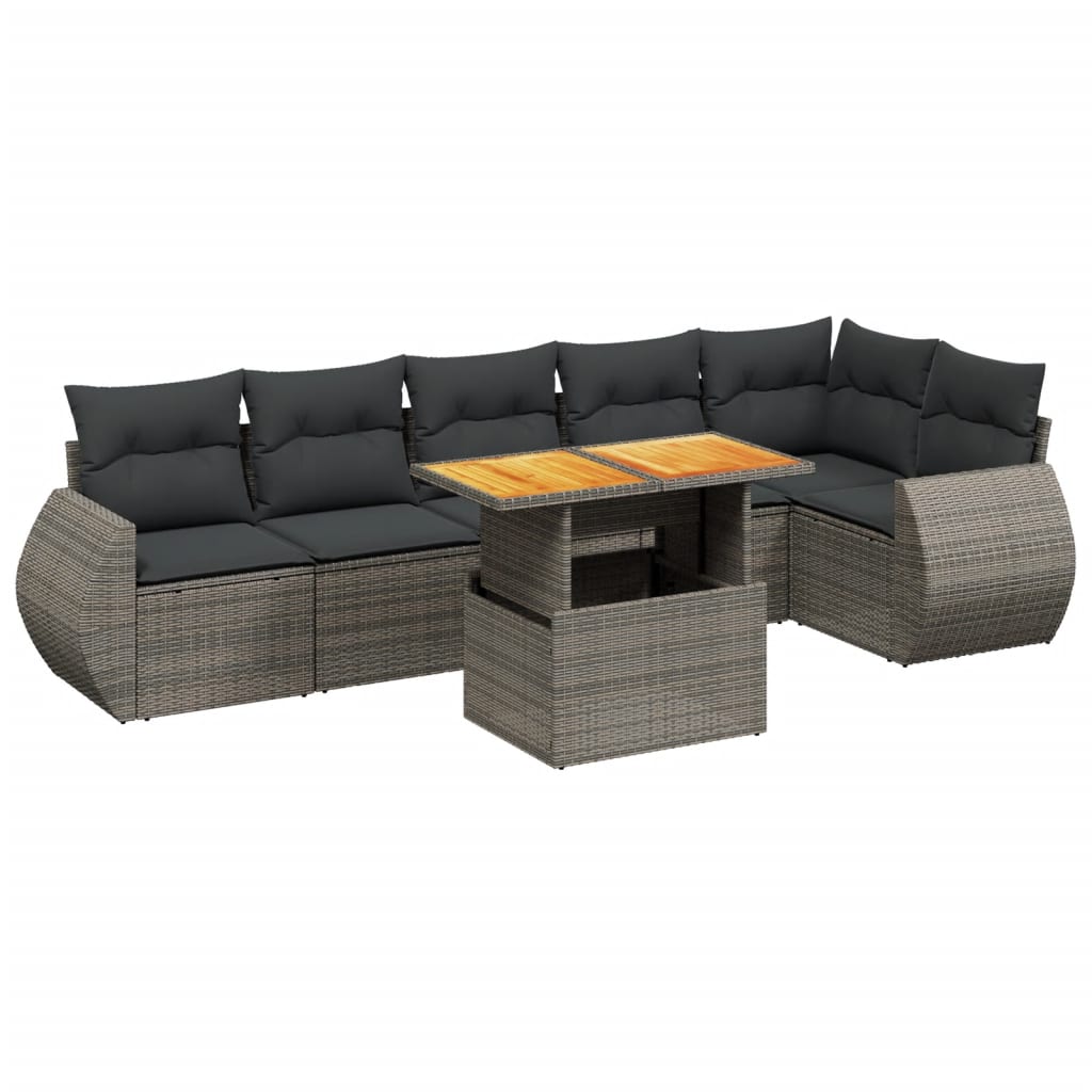 Set Divani da Giardino 7 pz con Cuscini Grigio in Polyrattan 3272208