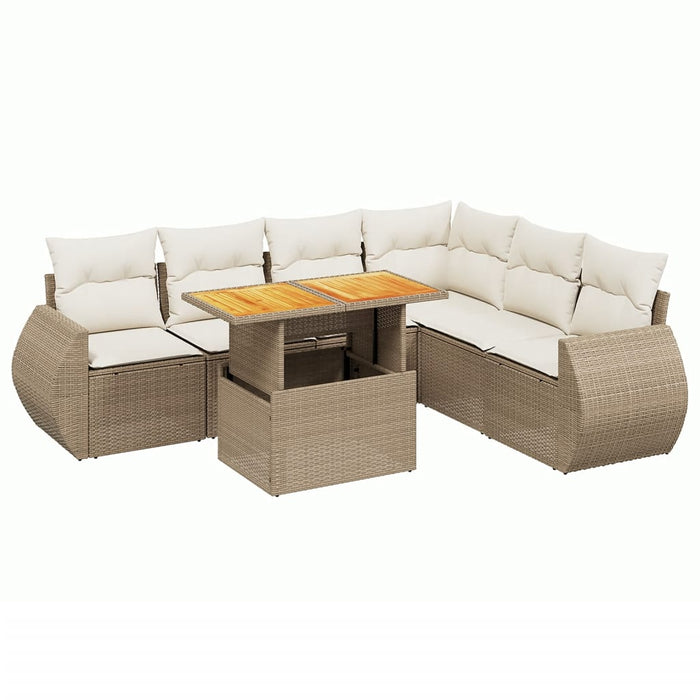 Set Divani da Giardino 7 pz con Cuscini Beige in Polyrattan 3272213