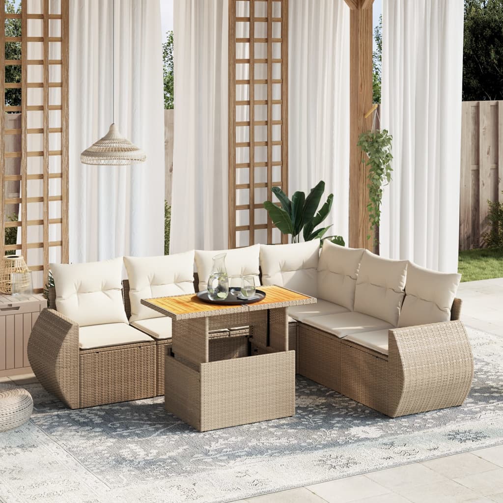 Set Divani da Giardino 7 pz con Cuscini Beige in Polyrattan 3272213