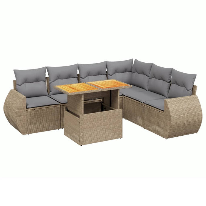 Set Divani da Giardino 7 pz con Cuscini Beige in Polyrattan 3272214