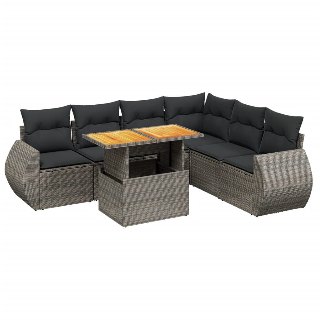 Set Divani da Giardino 7 pz con Cuscini Grigio in Polyrattan 3272215