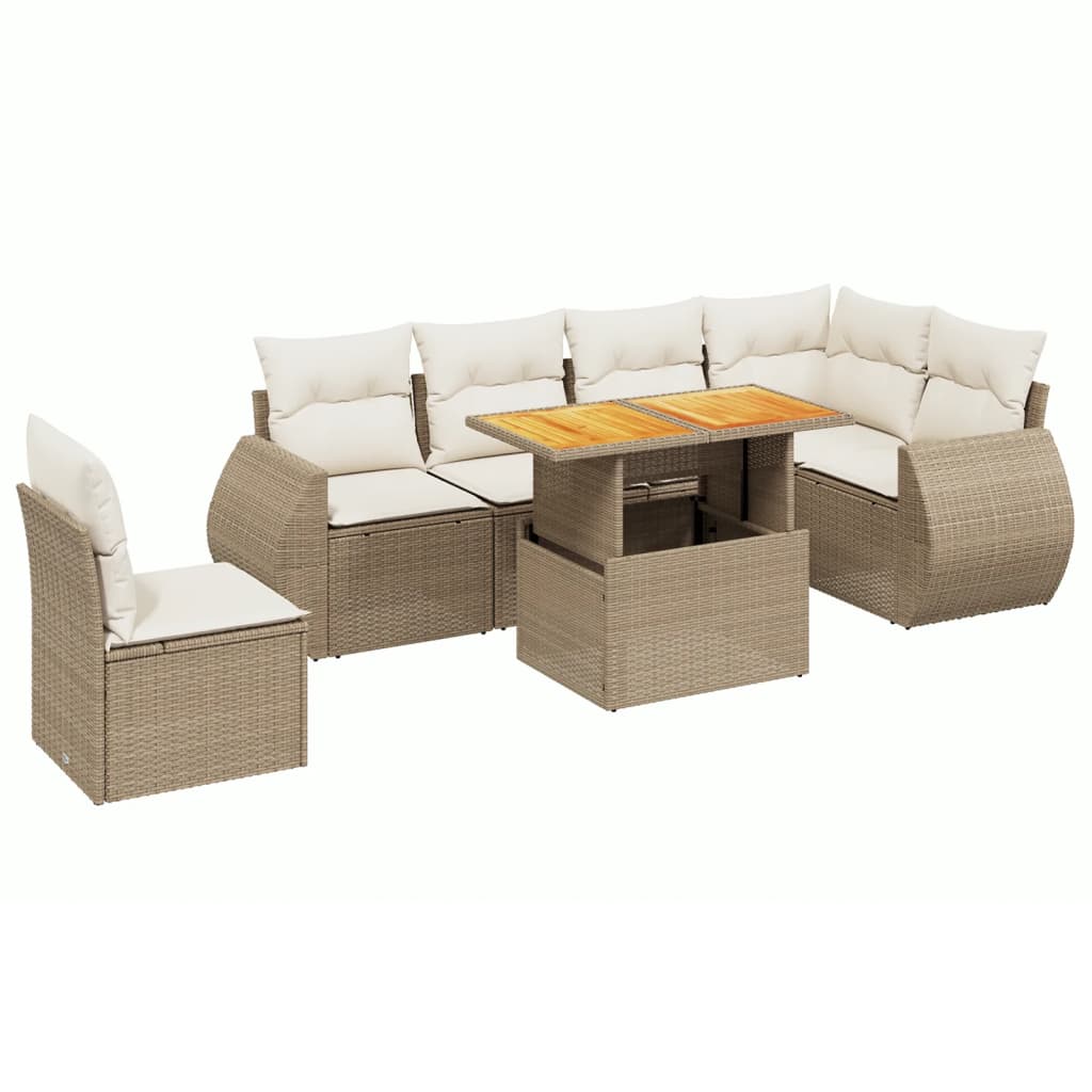 Set Divani da Giardino 7 pz con Cuscini Beige in Polyrattan 3272220