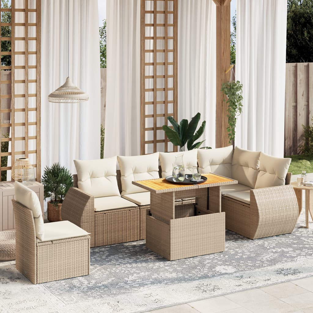 Set Divani da Giardino 7 pz con Cuscini Beige in Polyrattan 3272220