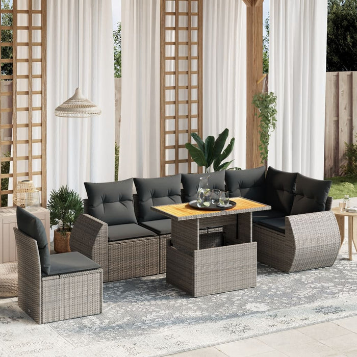 Set Divani da Giardino 7 pz con Cuscini Grigio in Polyrattan 3272222