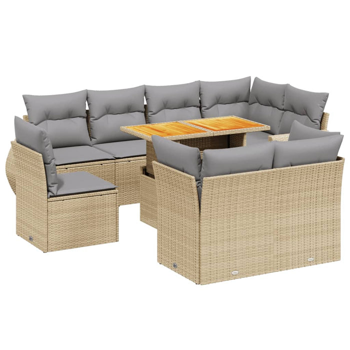 Set Divano da Giardino 9 pz con Cuscini Beige in Polyrattan 3272291