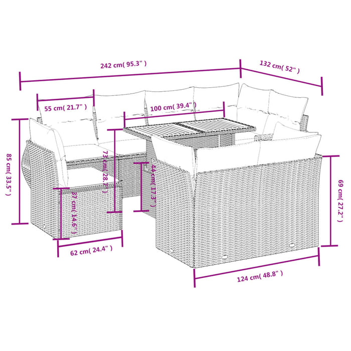 Set Divano da Giardino 9 pz con Cuscini Beige in Polyrattan 3272291