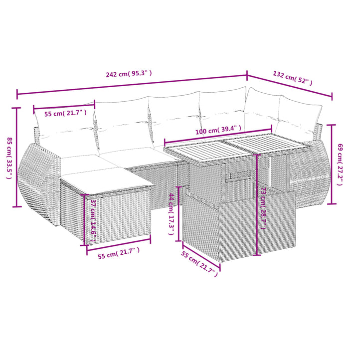 Set Divani da Giardino con Cuscini 7pz Nero Polyrattancod mxl 114393