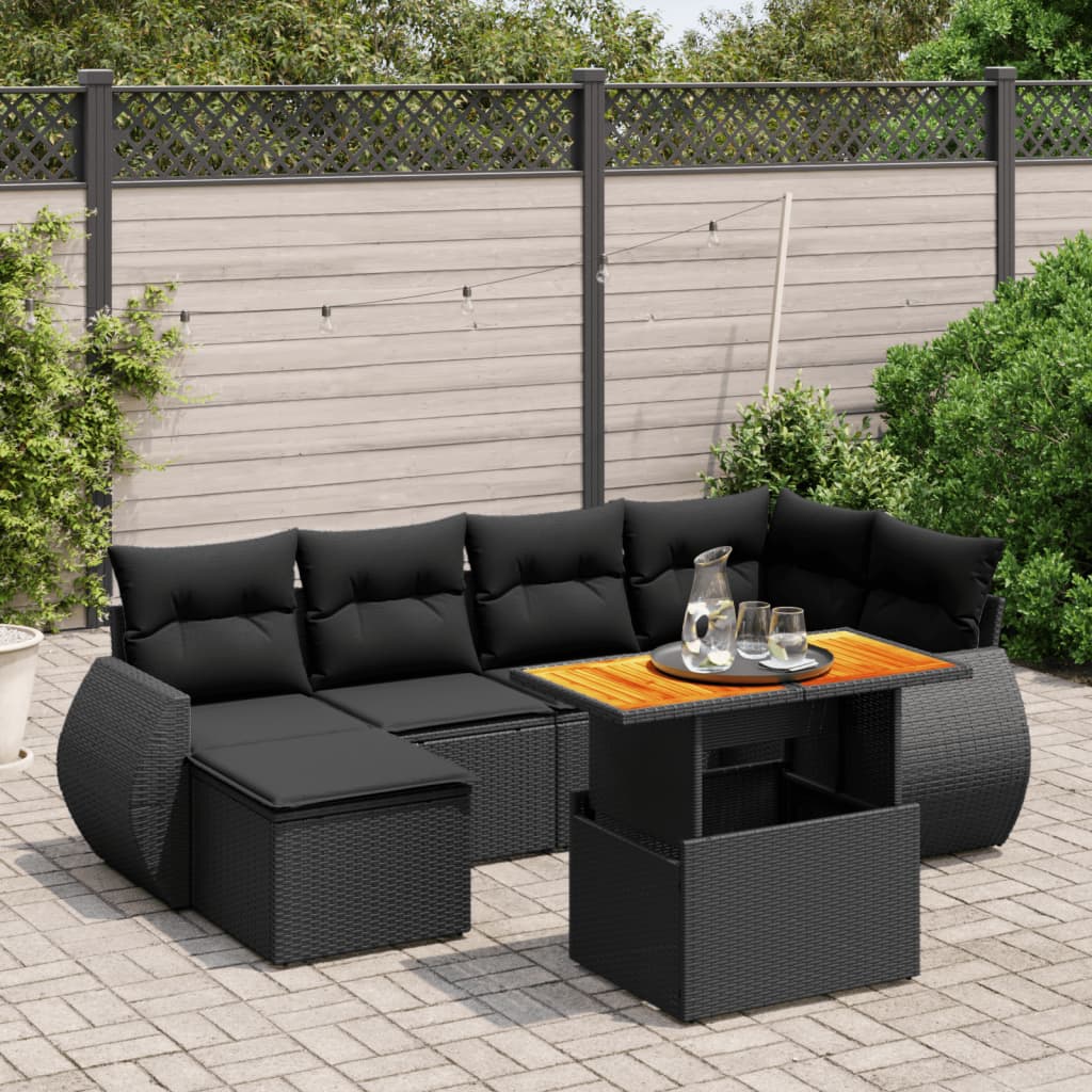 Set Divani da Giardino con Cuscini 7pz Nero Polyrattancod mxl 114393